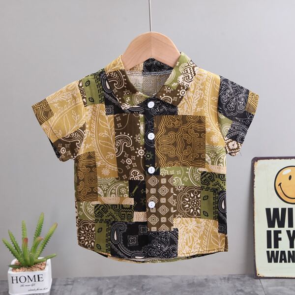 

Toddler Boys Patchwork And Paisley Print Shirt, Multicolor