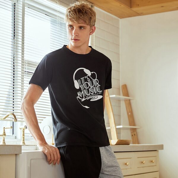 

Men Slogan Graphic Sleep Tee, Black