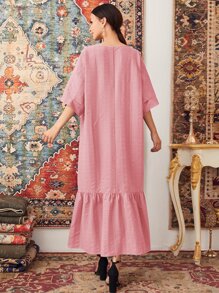 Al Najma Batwing Sleeve Ruffle Hem Solid Dress - Dusty Pink - View 2