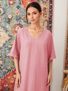 Al Najma Batwing Sleeve Ruffle Hem Solid Dress - Dusty Pink - View 4