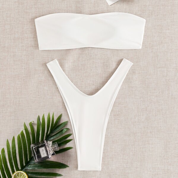

Bandeau High Cut Bikini Swimsuit, White