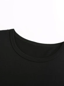 SHEIN LUNE Plus Floral Print Crew Neck Tee - Black - View 3