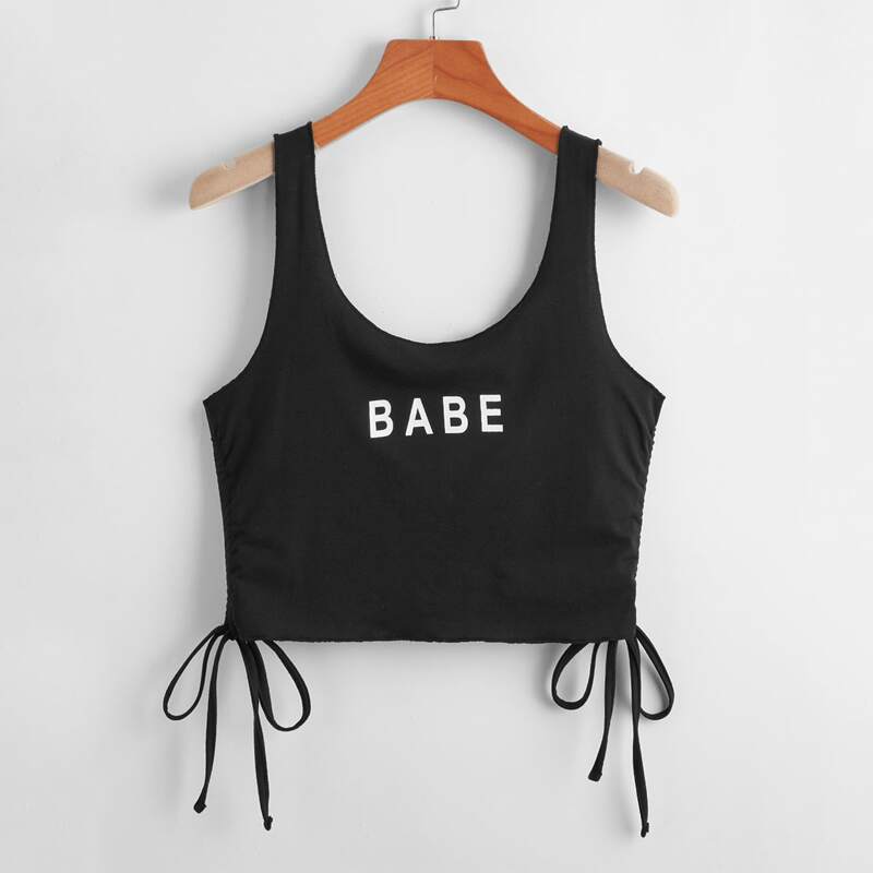 

Letter Drawstring Tank Top, Black