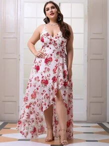 大碼印花腰帶圍裹吊帶洋裝 - 彩色 - 查看 4