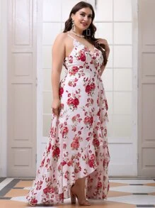 大碼印花腰帶圍裹吊帶洋裝 - 彩色 - 查看 5