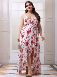 大碼印花腰帶圍裹吊帶洋裝 - 彩色 - 查看 7