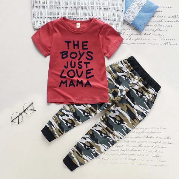 

Toddler Boys Slogan Graphic Tee & Camo Pants, Multicolor