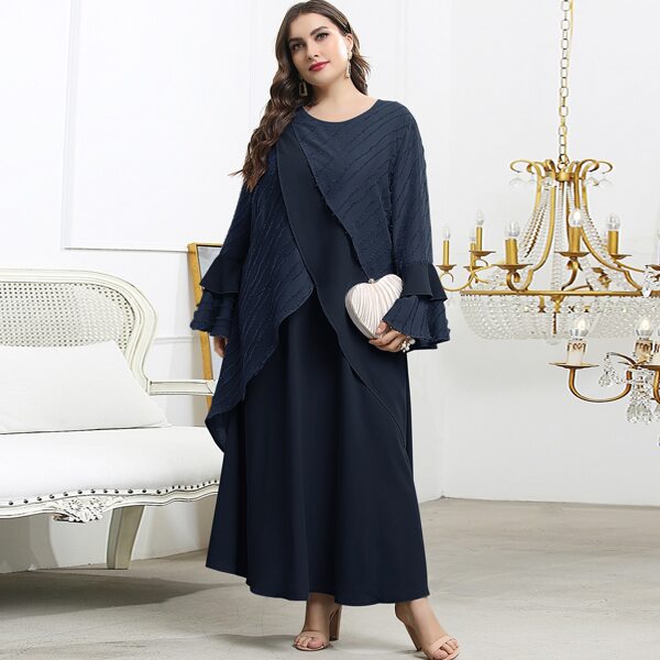 

Plus Fuzzy Detail Wrap Front Dress, Navy blue