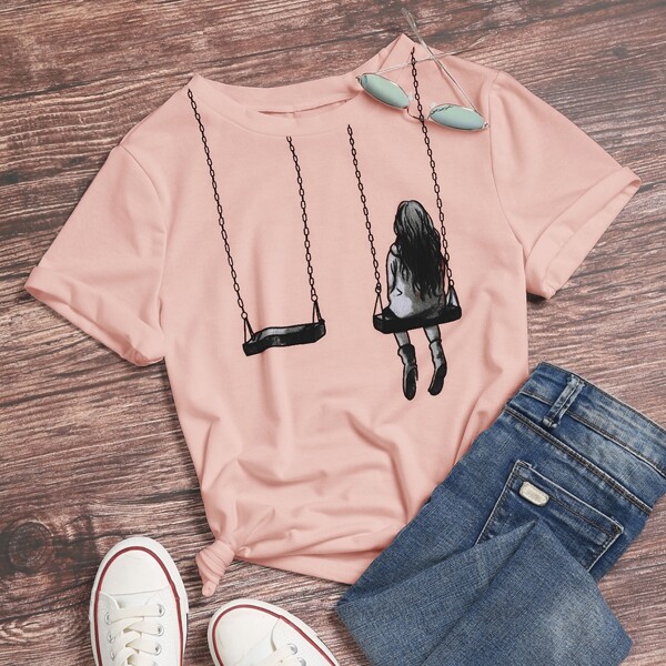

Swing And Figure Graphic Tee, Baby pink