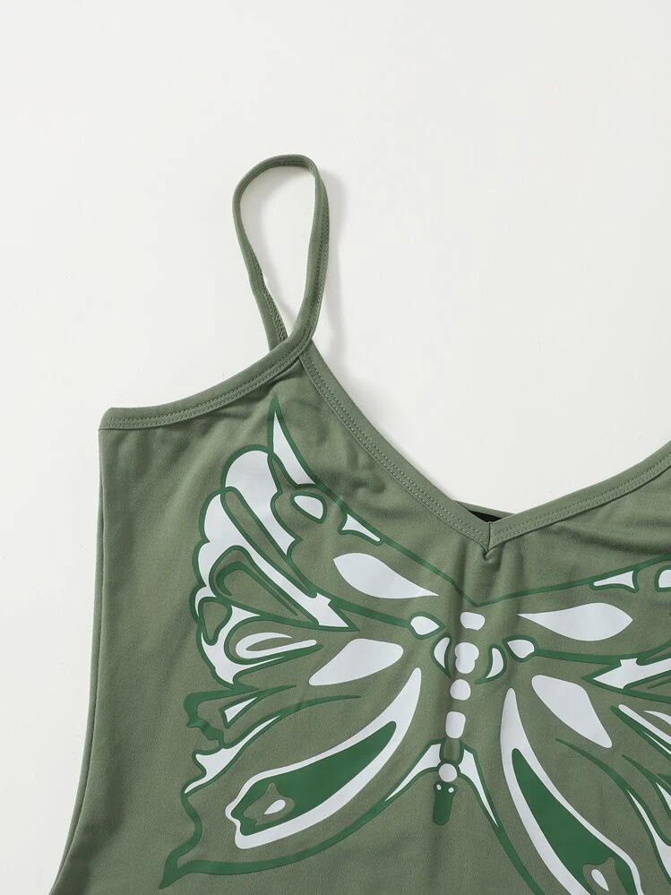 SHEIN ICON 90s Butterfly Print Crop Cami Top - Army Green - View 5
