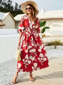 Floral Print Shirred Dress