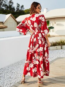 Floral Print Shirred Dress
