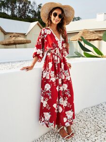 Floral Print Shirred Dress
