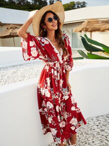 Floral Print Shirred Dress
