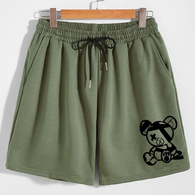 

Guys Cartoon Bear Graphic Shorts, Army green