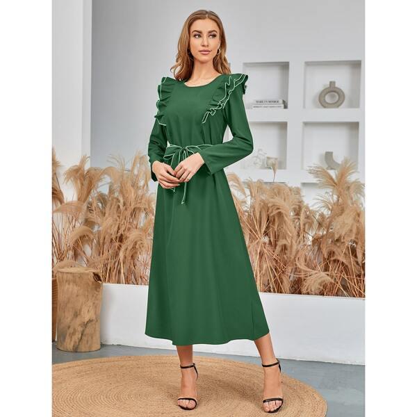 

Ruffle Tim Self Tie Dress, Green