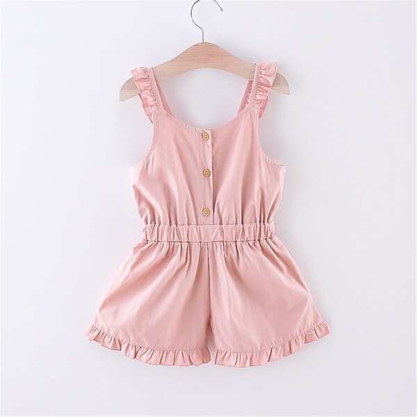 

Toddler Girls Half Button Ruffle Trim Cami Romper, Baby pink