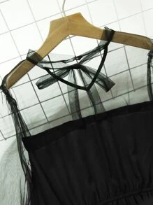 Đầm Plus Size Tương phản Mesh màu trơn Thanh lịch - màu đen - Xem 3