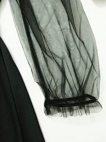 Đầm Plus Size Tương phản Mesh màu trơn Thanh lịch - màu đen - Xem 4