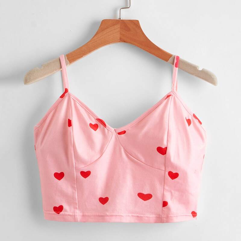 

Heart Print Crop Cami, Baby pink
