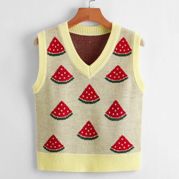 

Watermelon Pattern Sweater Vest, Multicolor