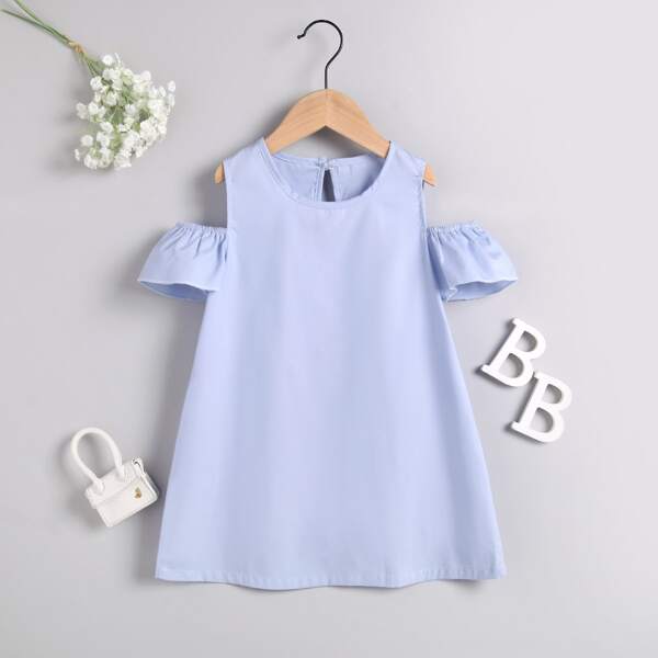 

Toddler Girls Solid Cold Shoulder Dress, Violet purple