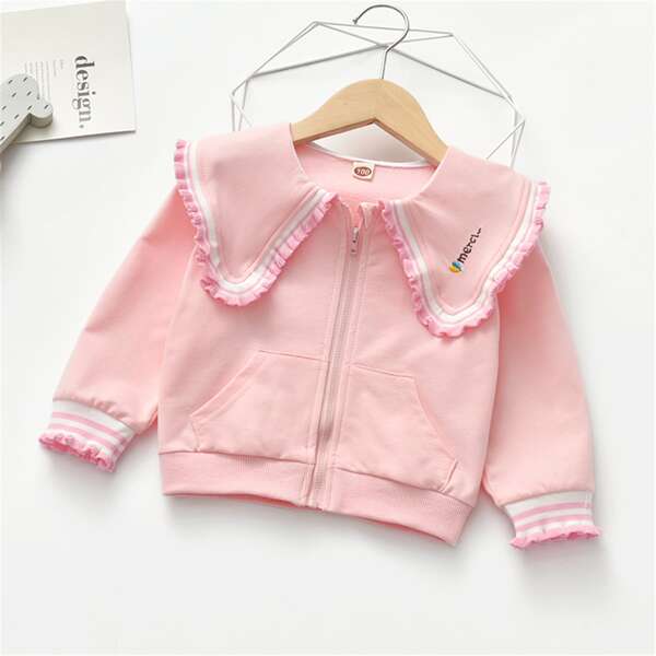 

Toddler Girls Statement Collar Zip Up Sweatshirt, Baby pink
