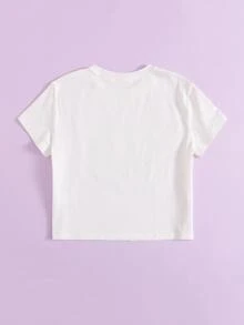 SHEIN Girls Floral & Letter Graphic Tee - White - View 2