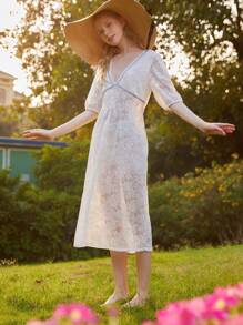 深V領透明蕾絲睡裙 - 白色 - 查看 1