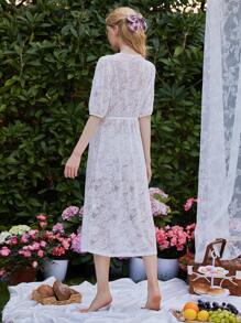 深V領透明蕾絲睡裙 - 白色 - 查看 2