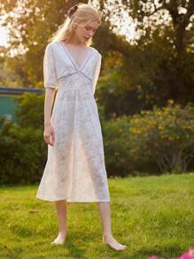 深V領透明蕾絲睡裙 - 白色 - 查看 4