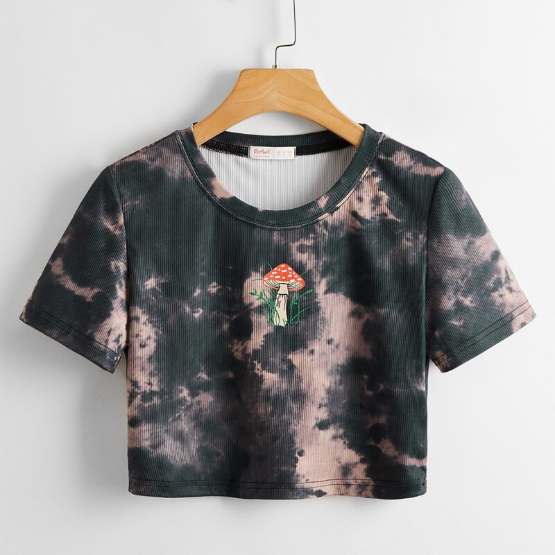 

Mushroom Graphic Tie Dye Crop Tee, Multicolor