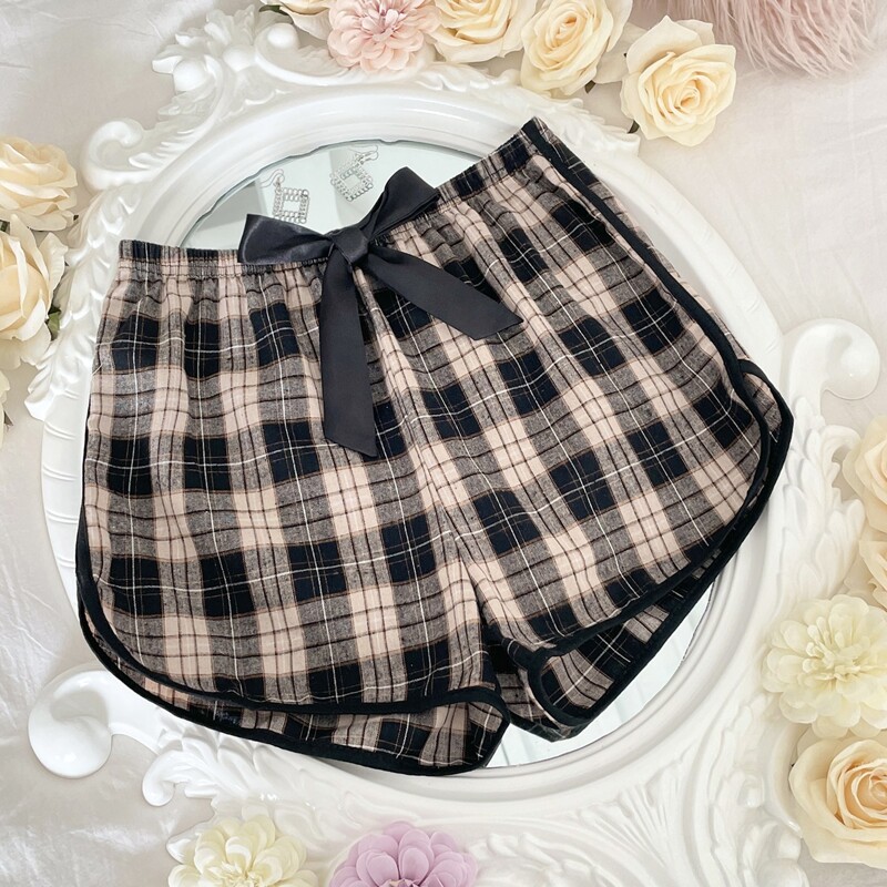 

Knot Front Plaid Sleep Shorts, Multicolor