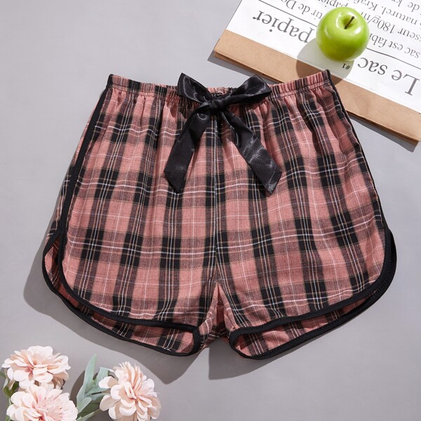 

Knot Front Plaid Sleep Shorts, Multicolor