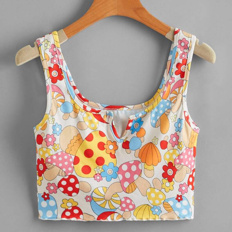 

Mushroom Graphic Crop Tank Top, Multicolor