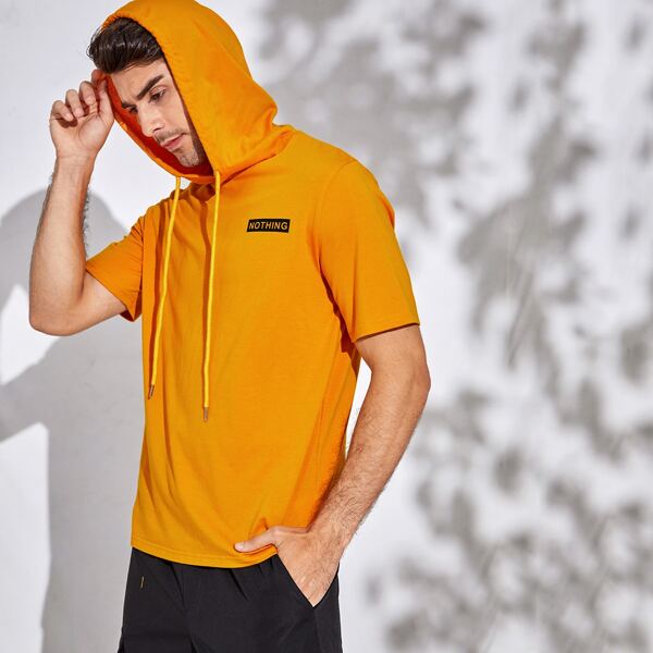 

Men Letter Graphic Hooded Top, Mustard yellow
