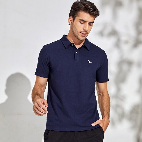 

Men Embroidery Bird Polo Shirt, Navy blue