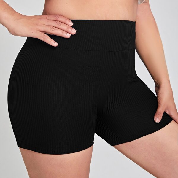 

Plus Solid Wide Band Waist Biker Shorts, Black