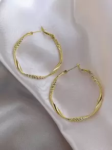 Andkiss Textured Metal Hoop Earrings - Yellow Gold - View 3