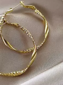 Andkiss Textured Metal Hoop Earrings - Yellow Gold - View 4