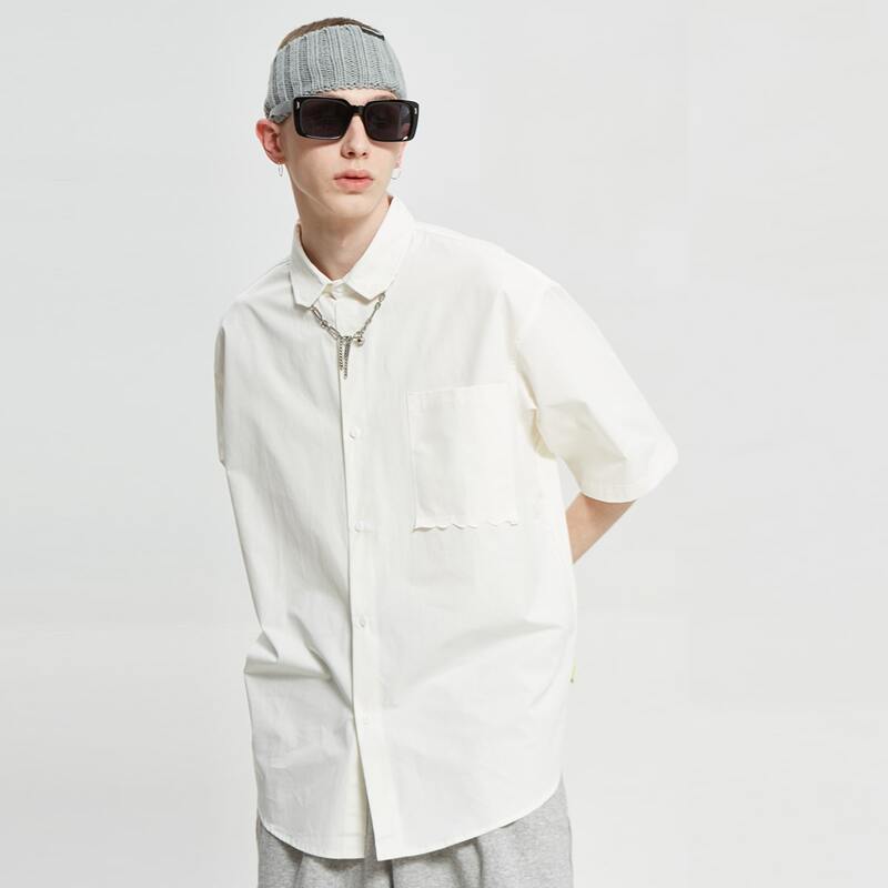 

Guys Patch Pocket Curved Hem Shirt, White
