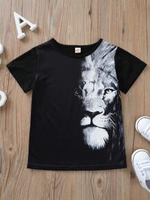 SHEIN Toddler Boys Lion Print Tee - Black - View 1