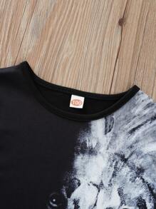 SHEIN Toddler Boys Lion Print Tee - Black - View 3