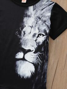 SHEIN Toddler Boys Lion Print Tee - Black - View 4