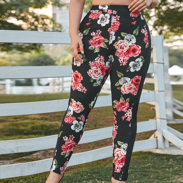 

Plus Floral Print Skinny Pants, Multicolor