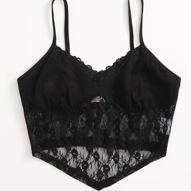 

Contrast Lace Crop Cami, Black