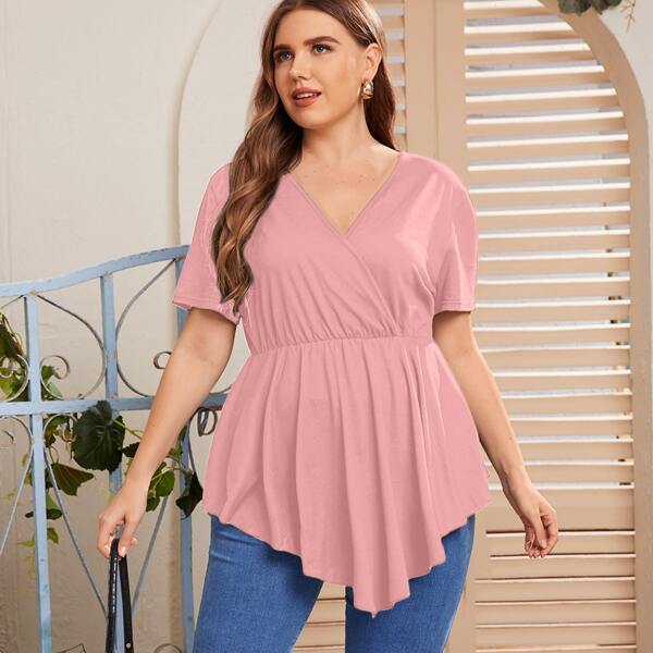 

Plus Surplice Front Peplum Tee, Dusty pink