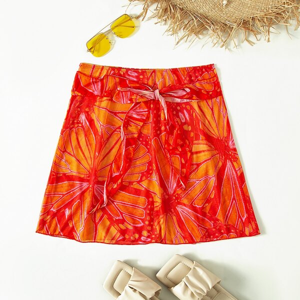 

Graphic Knot Front Cover Up Skirt, Multicolor
