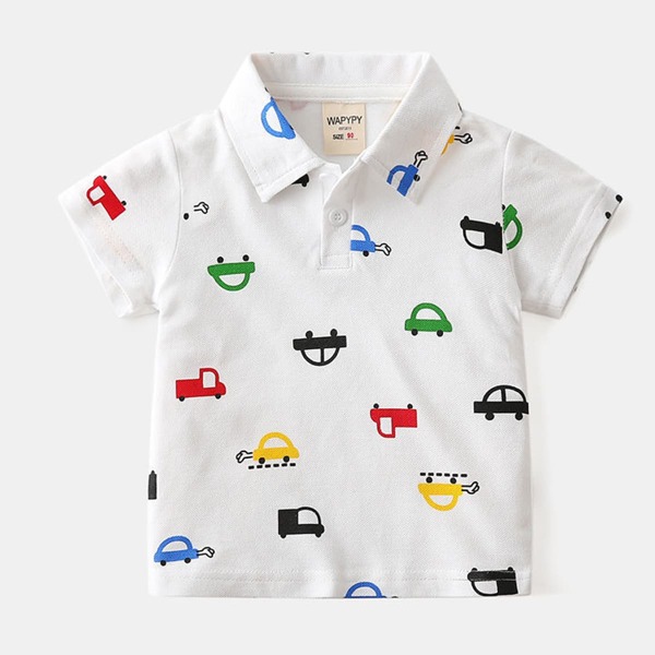 

Toddler Boys Car Print Polo Shirt, White