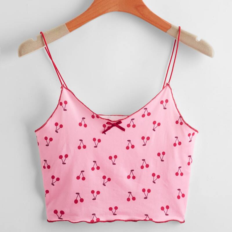 

Cherry Print Crop Cami, Pink